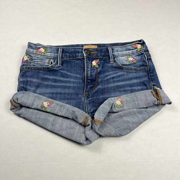 Driftwood Embroidered Denim Shorts Rolled Cuff Boho Festival Jean Shorts Size 26 - Picture 1 of 10
